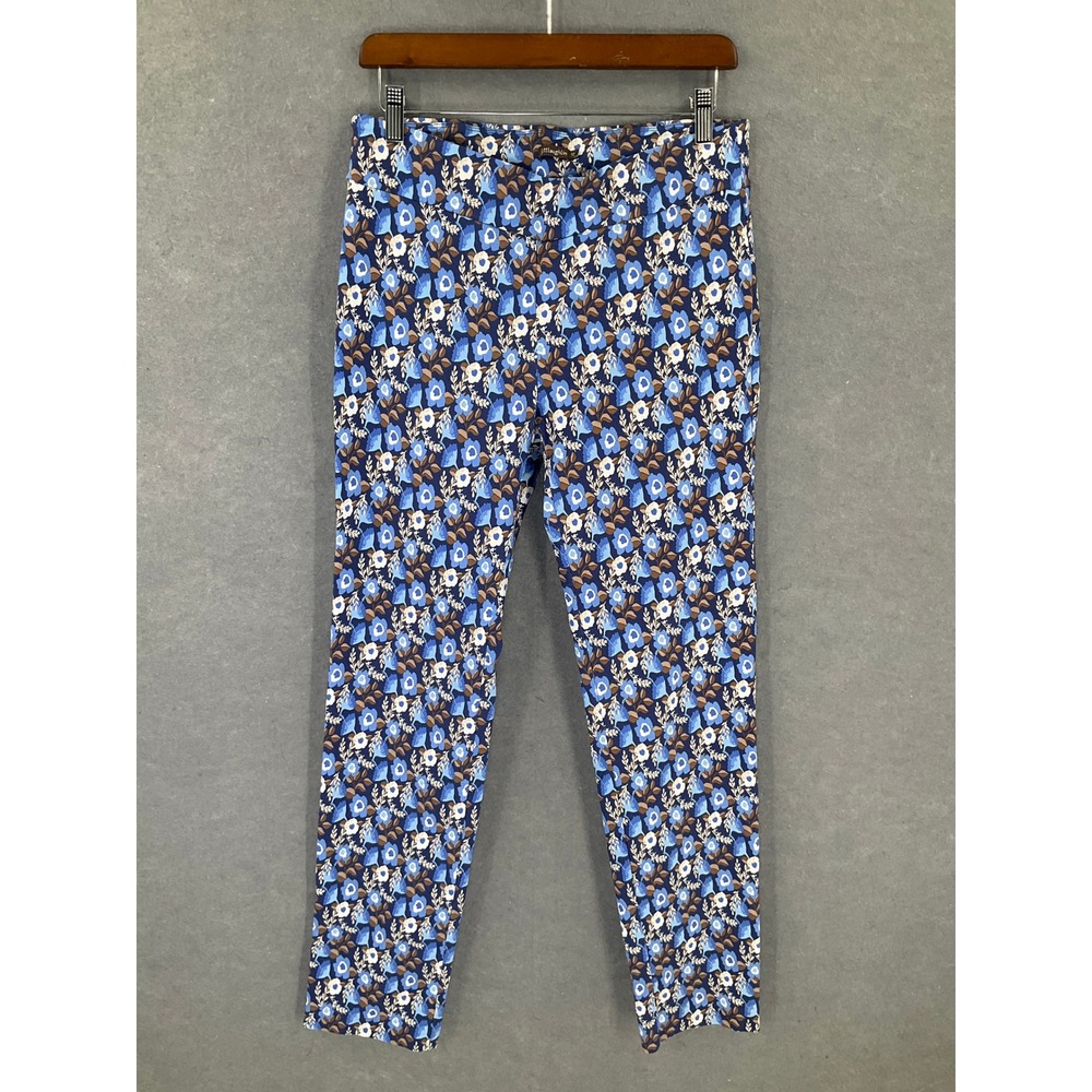 J.McLaughlin Floral Print Pants Womens Size 12 Straight Leg Blue Brown Stretchy